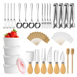 Charcuterie Boards Accessories Bowls Utensils, Cheese Knife Set Mini Butter Spreader, Serving Tongs, Forks, Spoons, Dipping Bowls with Lids, Toothpick Flags, Honey Dippers For Party Platter Making