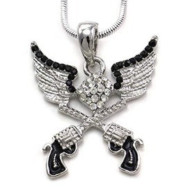 Soulbreezecollection Angel Wings Revolver Pistol Hand Gun Pendant Necklace Charm
