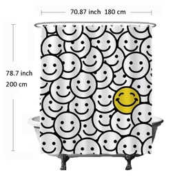 Ulticool - Smiley Smiley Shower Curtain - 180 x 200 cm - Bathroom Curtain - Washable - Mould-proof - with 12 Rings White - Yellow Black White