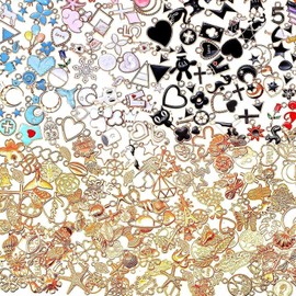 Shengsenfu 300Pcs Charms for Jewelry Making, Bulk Assorted Gold Plated Enamel Pendants KC Gold Charms Craft Supplies, Colorful Metal Bangle Charms for DIY Necklace Assorted Jewelry Bangle