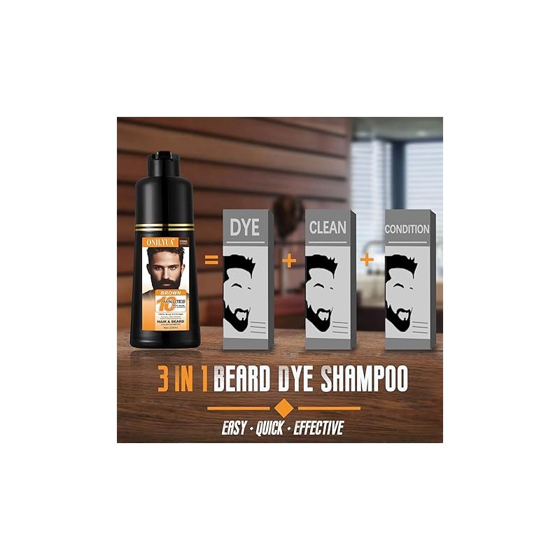 Mens Beard & Mustache Dye Shampoo, Instant 100% Grey Hair