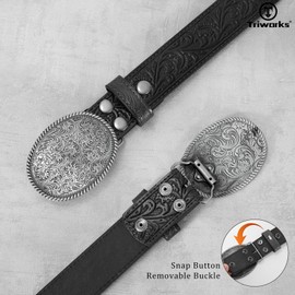 TRIWORKS Western Leather Buckle Belt for Men Women Cowboy Cowgirl Mens Leather Belt for Jeans