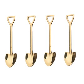 4 Pack Dessert Spoon 6 inch Shovel Shape Stainless Steel Spoons Ice Cream Fruit Spoon for Home Kitchen or Restaurant, Gold