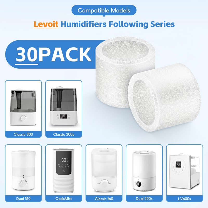 IGNISFLARE 30-Pack Top Fill Humidifier Replacement Filters for Classic160, Dual150,