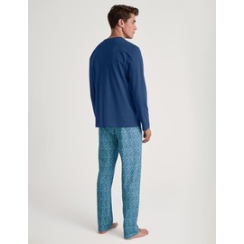 CALIDA Relax Imprint Men's Long Pyjamas, Made from 100% Cotton, Easy Care, Elastic and Dimensionally Stable, in Single Jersey, Pottery Blue