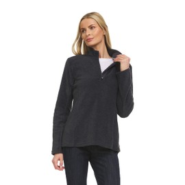 Swiss Alps Womens Quarter Zip Pullover Fleece Stand Collar Long Sleeve Polar Soft Lightweight Sweatshirt Jacket, Charcoal Heather, Medium