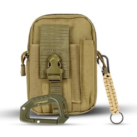 Tactical Waist Bags Universal Outdoor Waist Bag Molle Pouch Carabiner Keychain Utility Gadget Waist Bag with Cell Phone Holster for Sports, Hiking Camping Traveling (Khaki)