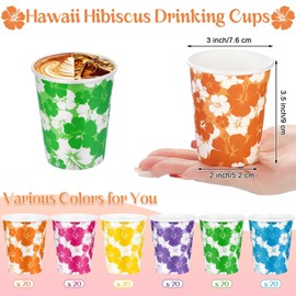 Kochorie 120 Pack Hawaii Hibiscus Disposable Drinking Cups Tropical Luau 9 Oz Tiki Summer Party Supplies Drinkware Hawaii Aloha Cups Party Decorations Pool Beach Supplies, 6 Colors
