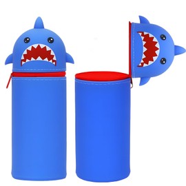 AXERHK Pencil Case, 7.48 x 2.75 Inch Blue 2-in-1 Cute Pencil Case, Kawaii Pencil Case, Table Pen Holder, School Pencil, Cute School Gift for Children, shark pencil case, cute