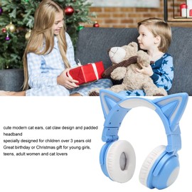 PUSOKEI RGB Cat Ear Headphone, Stereo Cute Gaming Bluetooth Headphones with 3.5mm Cable, Over Ear Cat Adjustable LED Light Foldable Music Headset for Adult Kids Game Music