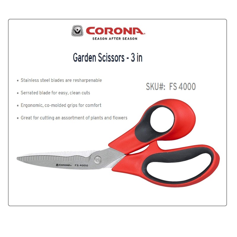 Corona Stainless Steel Floral Scissors, 3 Inch Blade, FS 4000,Red