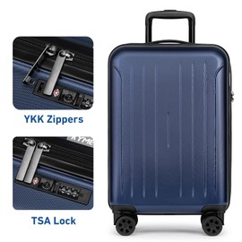 KYME Carry on luggage 22x14x9 Airline Approved Suitcase Hardshell With Double Spinner Wheels, PC+ABS TSA Lock Travel Luggage (Navy Blue, 20" Carry On)