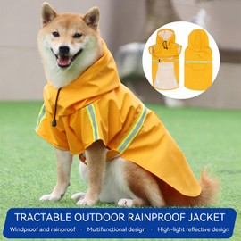 Mycutepaws Dog Raincoat,Adjustable Drawstring Dog Rain Jacket for Large Medium Small Dogs,Waterproof Dog Hooded Poncho with Reflective Stripe (Yellow, X-Large)