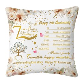 TAGDANK 7 Year Anniversary Wedding Gifts for Her, Happy 7th Throw Pillow Covers 18"x18", Best Romantic 7th Anniversary Marriage Gifts for Women, 7 Year Wedding Anniversary Decorations Gift