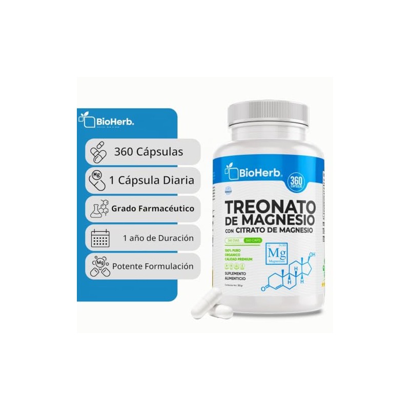 BioHerb L-Treonato de Magnesio Citrato de Magnesio Al 12 Mag
