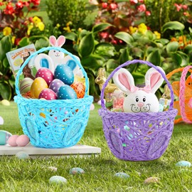 6 Pcs Easter Egg Baskets - Handmade 6 Colors Bunny Ears Easter Baskets for Easter Theme Garden Party Favors, Easter Eggs Hunt, Easter Goodies Goody, Basket Fillers Stuffers Toy