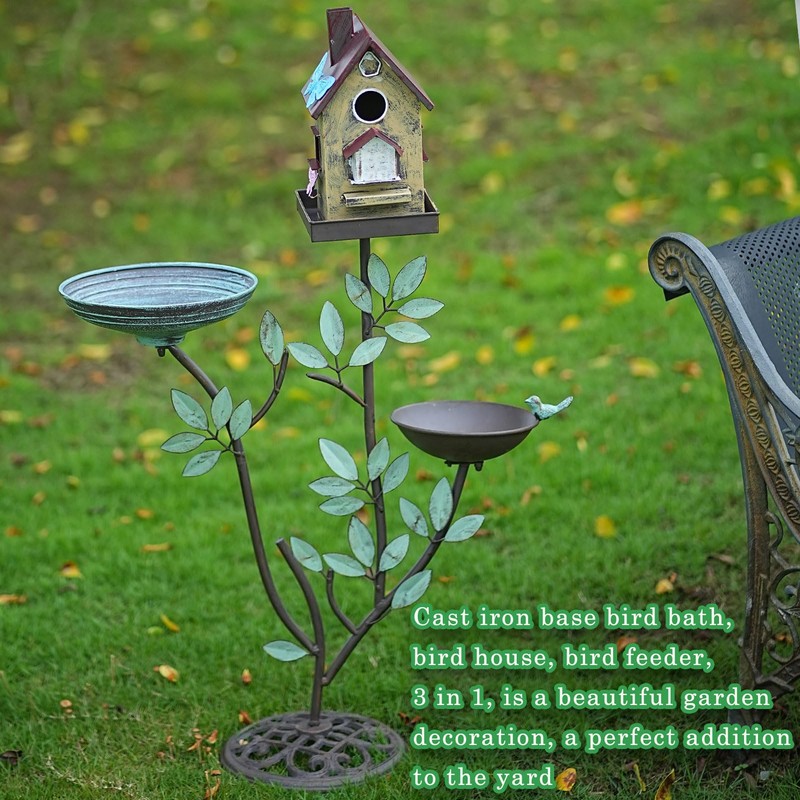 38" H Cast Iron Pedestal Bird Baths for Outdoors,3 in