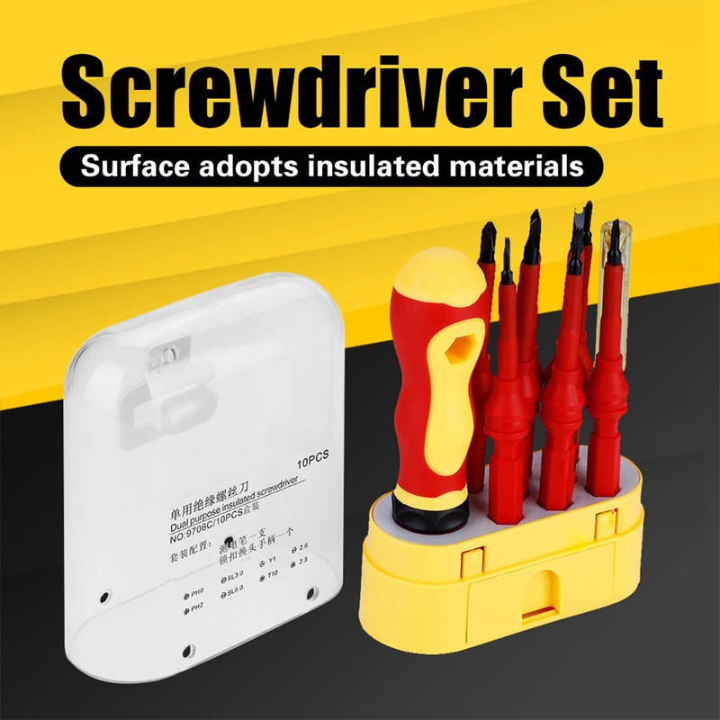 10 in 1 Insulated CRV Screwdriver Set 500V Electrician Screwdriver