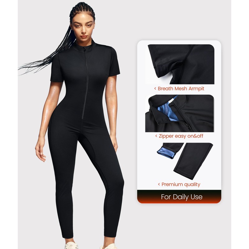 Junlan Sauna Suit Women Full Body Sauna Sweat Suit(Blue,Small)