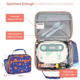 BrainyBees Kids Lunch Bag Boys - Insulated Kids Lunch Box Reusable Lunchbox with Water Bottle Holder Toddler Lunch Tote Bag for School Daycare, Blue Basketball
