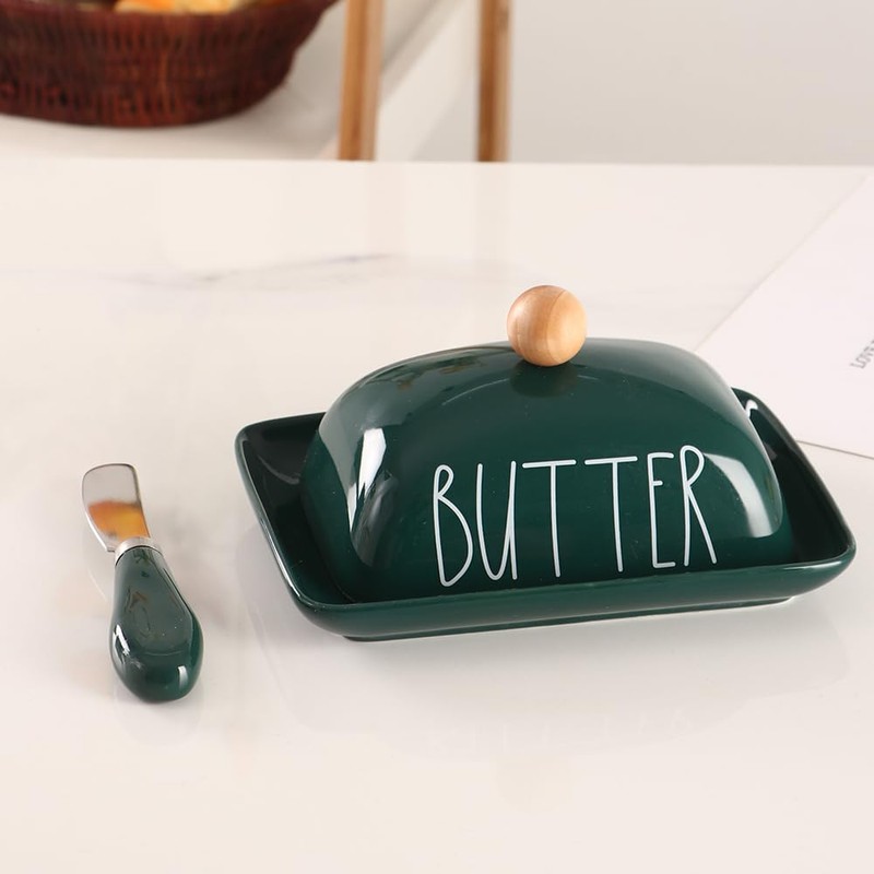 Small Butter Keeper Container with Raised Edge, Porcelain Butter Dish,Butter