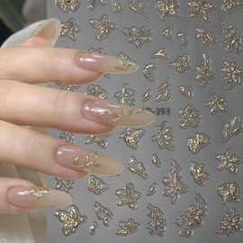 Gold Silver Flower Butterfly Nail Stickers Decals Floral Leaf Nail Art Decals Self-Adhesive Designs Nail Art Stickers for Women DIY Nails Decorations Nail Decals Accessories