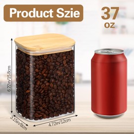 Suclain 6 Pcs 37 oz Rectangle Glass Jars with Bamboo Lids Airtight Food Storage Containers Coffee Containers for Countertop Pantry Storage Kitchen Jars for Sugar Spice Cookie Rice Flour Pasta Candy