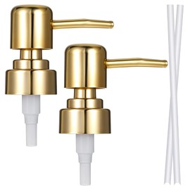 Piriuuo 2 Pack Soap Dispenser Pump Replacement, Reusable Soap Pump Dispenser Head Stainless Steel Hand Soap Dispenser Top for Lotion Regular Mouth Plastic Shampoo Bottle(Gold)