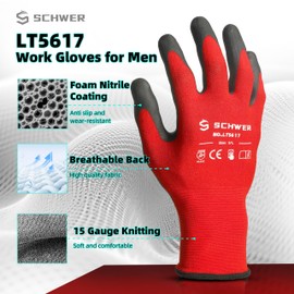 Schwer 12 Pairs Ultra-Comfort Safety Work Gloves MicroFoam Nitrile Coated, Seamless Knit Nylon Glove for Men and Women, Abrasion Resistant, Non Slip, Breathable, LT5617, XL