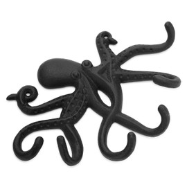 Ajuny Decorative Wrought Iron Black Wall Hanging Key Hook Holder - Octopus Design Hanger with 6 Hooks for Car Keys Towel Entrance Kitchen