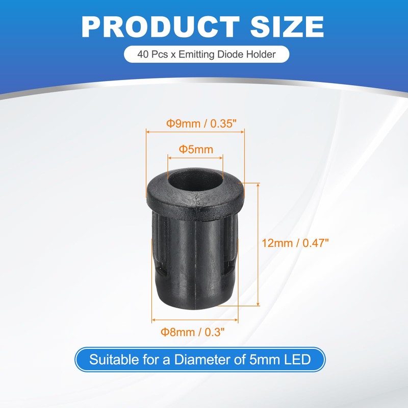 PATIKIL 5mm 発光ダイオードホルダー 40個 プラスチック製ロングLEDホルダークリップ取り付け ブ ラケットソケットキャップ ランプ電球ベゼルマウントパネルLEDディスプレイ用 黒