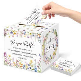 Baby in Bloom Baby Shower Decorations, Diaper Raffle Box with Tickets, Girls Wildflower Baby Shower Decorations for Diaper Raffle Party Games