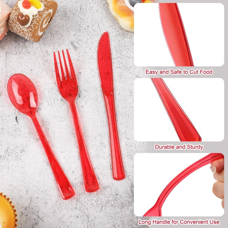 300 Piece Clear Red Plastic Silverware Disposable Plastic Cutlery Party