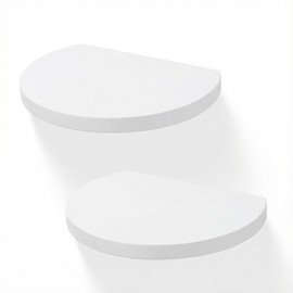 MIHORLIFE 19.3X15cm Wooden Round Floating Shelves, Compact Style Mini Wall Shelf for Small Objects, Hanging Wall Shelf Decoration for Bedroom, Living Room, Set of 2(Rustic White)
