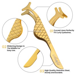 SIALIT False Eyelashes Applicator Tool - Stainless Steel Eyelash Extension Tweezers Remover Clip, Perfect for Strip, Individual, and Cluster Lashes (Golden)