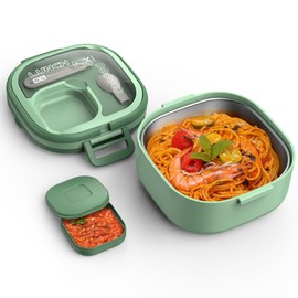 PEDECO Stainless Steel Lunch Box for Adults & Kids – Leak-Proof Single Compartment,BPA-Free,Dishwasher Safe with Removable Divider & Utensils(Green,Not Insulated)