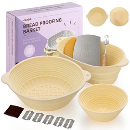 JibLumK Sourdough Proofing Basket Gift Set,Round 10" & Oval 10" & Round 5",Silicone Proofing Bowls,Sourdough Starter Kit, Banneton Bread Proofing Basket Set of 3, Sourdough Bread Baking Supplies.