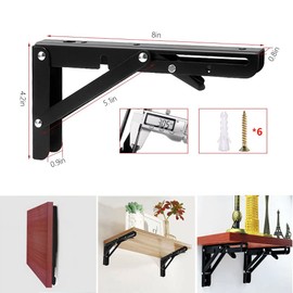Hniuyun 2Pcs Folding Shelf Brackets, Heavy Duty Stainless Steel Shelf Bracket for Table Work Space Saving DIY Bracket, Load Capacity:110lb (8inch)