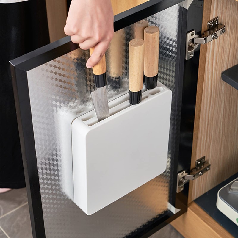 Wall Mounted Knife Block Holder 4 Slot, Self-Adhesive with Screws