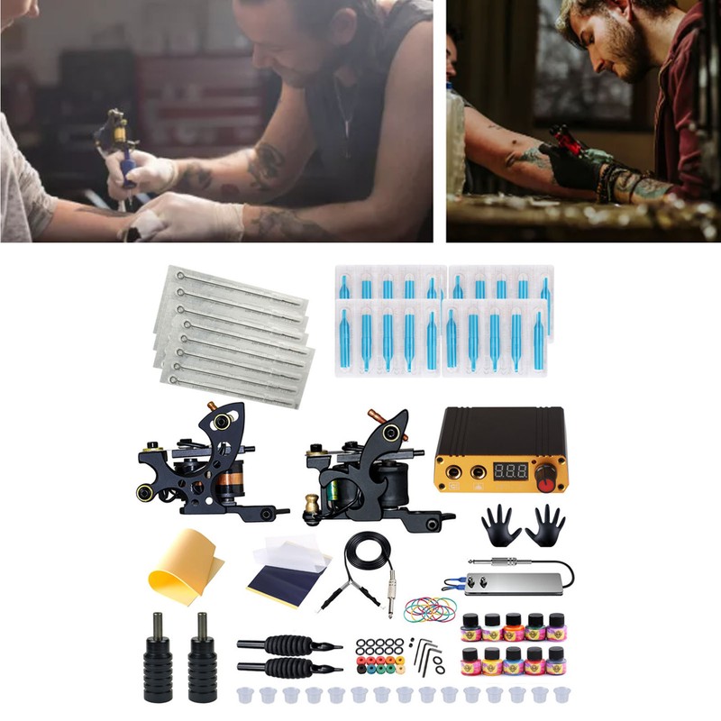 Tattoo Coil Liner Shader Machine 10 Color Inks Power Supplies
