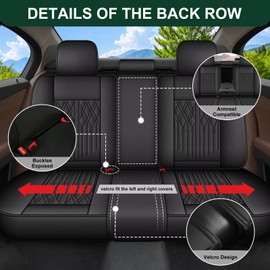 Full Set Car Seat Covers Fit for Nissan Rogue 2010-2023 2024 2025 Breathable Faux Leather Waterproof Seat Cushion with Airbag Compatible Automotive Interior Accessories (Black)-2 Rows 5 Seats