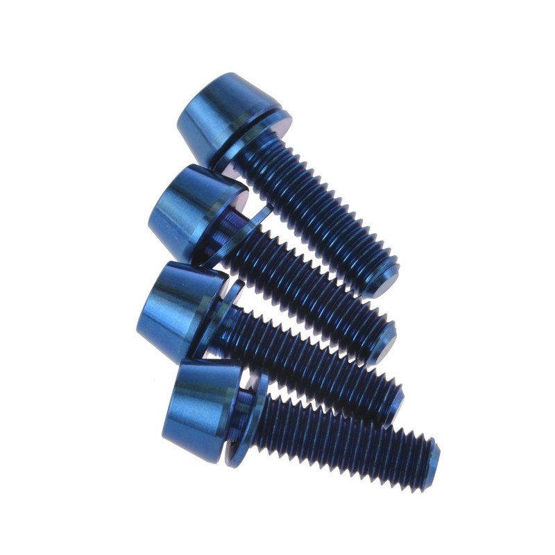 Dingtai チタン合金の自転車ブレーキブレーキテーパーキャップボルトM6x18 /20mm 4本入 (M6x20mm, 青)