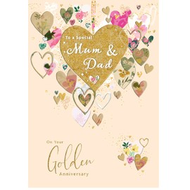 Mum and Dad Golden Anniversary Card - 50th Anniversary - Special Mum & Dad - Romantic Love Hearts Design - Made in the UK - Eco-Friendly