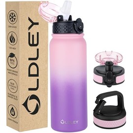 Botellas de agua para niños, botella de agua aislada para la escuela, botellas de agua de acero inoxidable de 20 onzas, con popote, chug, mosquetón, 3