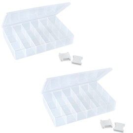 BULK PARADISE Pack of 2 Embroidery Floss Organizer Box with 50 Cardboard Bobbins - 17 Compartments Clear S Organizer Storage Case, 10.25” x 7” x 1.75” – Snap-Tight Bead Holder, (Made in USA)