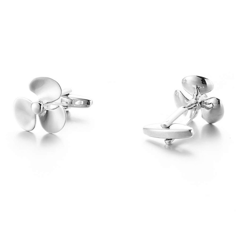 Windmill Cufflinks for Men French Shirt Trifoil Propeller Silver, Copper,