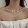 Cimenexe Bohemian Layered Pearl Choker Necklace Gold Pearl Station Bead