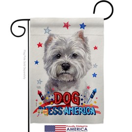 Breeze Decor Patriotic White Westie Garden Flag Set with Stand Animals Dog Puppy Spoiled Paw Canine Fur Pet Nature Farm Animal Creature Small Decorative Gift Yard House Banner Made in USA 13 X 18.5
