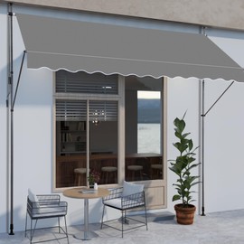 VINGLI Manual Retractable Awnings for Patio, 118"x118" Patio Awning Door Awning Exterior Adjustable Door Canopy with UV Protection for Backyard, Garden, Balcony (Gray, 47" roll Out)