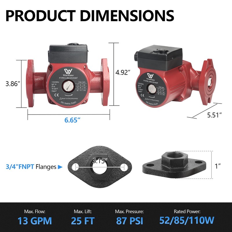 WiseWater 110V 110W 13 GPM Circulation Pump with 3/4" FNPT